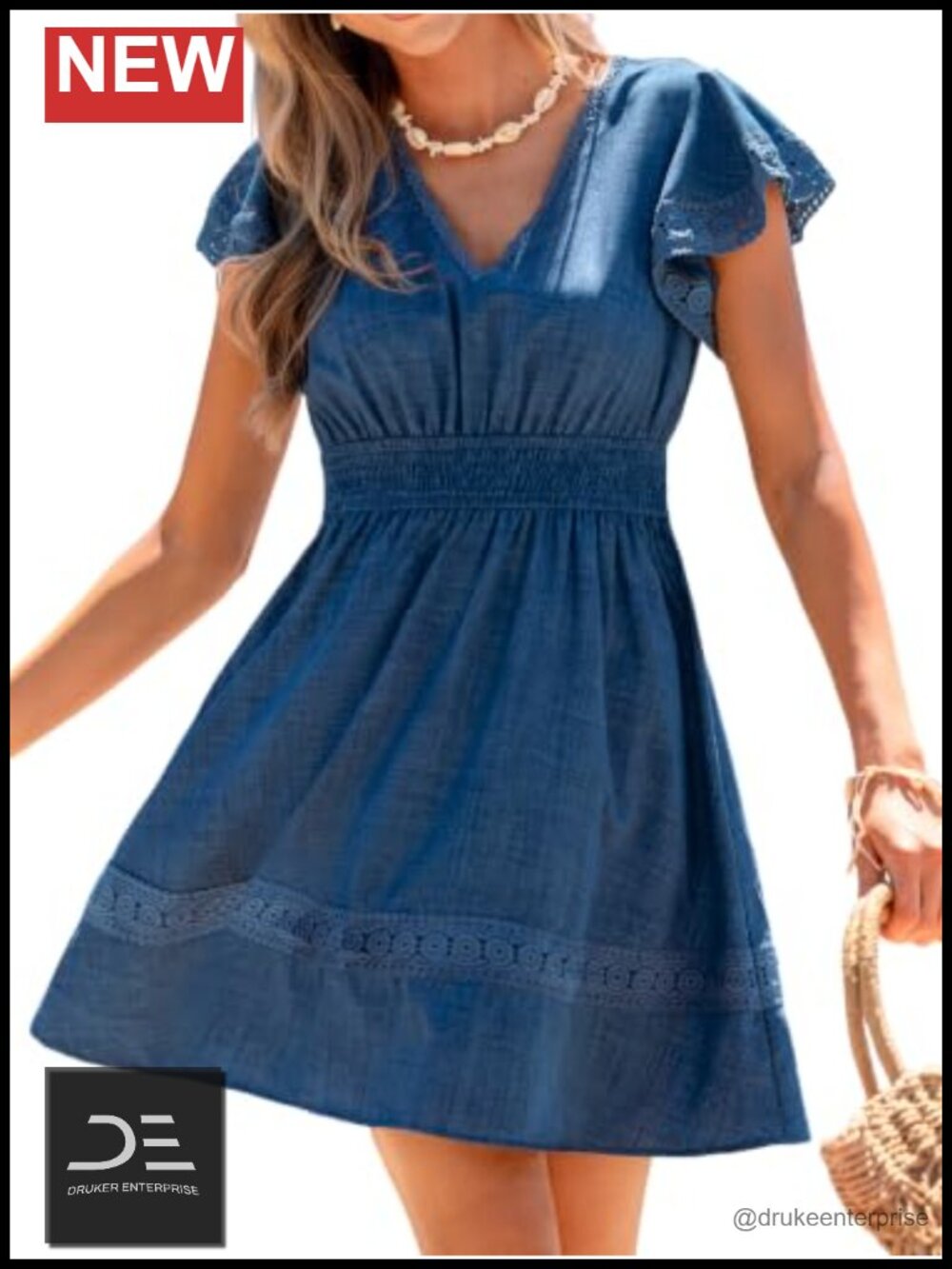 CUPSHE Lace Mini Dress V Neck Flutter Sleeve Smocked Waist Summer Sun Dress